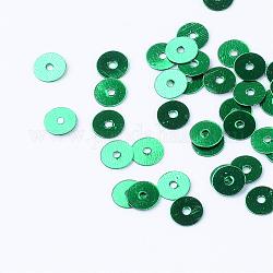 Ornament Zubehör Kunststoff paillette Perlen, Pailletten Perlen, Scheibe, Meergrün, 6x0.2 mm, Bohrung: 1 mm, ca. 30000 Stk. / 500 g