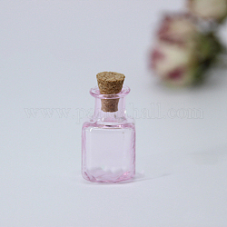 Mini-Perlenbehälter aus Borosilikatglas mit hohem Borosilikatgehalt, Ich wünsche eine Flasche, mit Korken, Würfel, Perle rosa, 1.4x2.5 cm