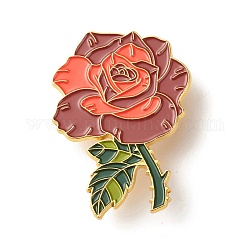 Emaille-Anstecknadel mit Rosenblüte, zierliche Blumen-Eisen-Emaille-Brosche für Rucksackkleidung, golden, rot, 45.5x33x9.5 mm