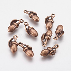 Metal Alloy Pendants, Lead Free, Nickel Free and Cadmium Free, Acorns, Red Copper, 16x6x5mm, hole: 2mm