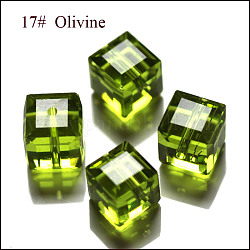 Abalorios de cristal austriaco de imitación, aaa grado, facetados, cubo, verde amarillo, 5~5.5x5~5.5x5~5.5 mm (tamaño dentro del rango de error de 0.5~1 mm), agujero: 0.7~0.9 mm