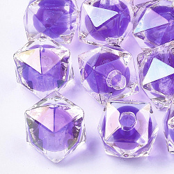 透明なアクリルビーズ  二層ビーズ  片穴  キューブ  青紫色  14.5x15.5x15.5mm  半分穴：3.5mm