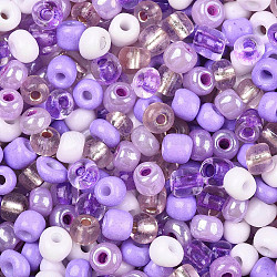 Cuentas de semillas de vidrio de colores interiores opacos y transparentes, agujero redondo, redondo, color mezclado, púrpura medio, 4mm, agujero: 1.4~1.5 mm