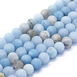 Natürliche Aquamarin Perlen Stränge, matt, Runde, 10 mm, Bohrung: 1 mm, ca. 39~40 Stk. / Strang, 15.35 Zoll (39 cm)