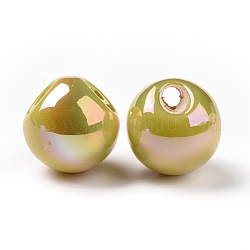 Perles en plastique ABS, perles percées, de couleur plaquée ab , larme, jaune, 20x20x19~19.5mm, Trou: 5mm