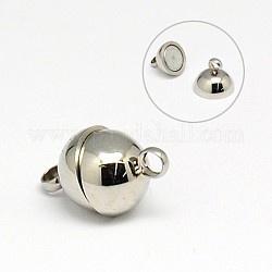 Round 304 Stainless Steel Magnetic Clasps with Loops, Stainless Steel Color, 10.5~12x5.5~6mm, Hole: 1.3mm