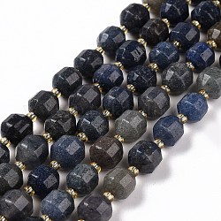 Chapelets de perles en aventurine bleue naturelle, avec des perles de rocaille, tambour à barillet bicône à facettes, 9.5x8.5mm, Trou: 1.2mm, Environ 31 pcs/chapelet, 14.17 pouce (36 cm)