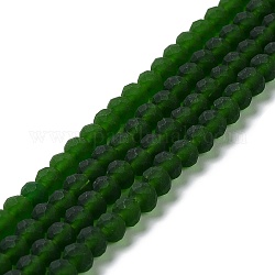Transparente Glasperlen Stränge, facettiert, matt, Rondell, dunkelgrün, 3 mm, Bohrung: 1 mm
