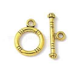Aleación de estilo tibetano toggle corchetes, oro antiguo, sin plomo y cadmio, anillo: 15x12 mm, bar: 18.5x3.5 mm, agujero: 2 mm