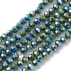 Chapelets de perles en verre électroplaqué, facette, rondelle, verte, 4x4mm, Trou: 0.9mm, Environ 95 pcs/chapelet, 14.41'' (36.6 cm)