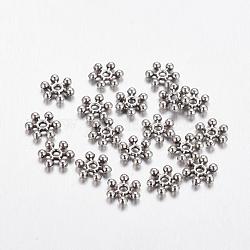 Alliage de zinc séparateurs perles, avec un trou, flocon de neige, Sans cadmium & sans nickel & sans plomb, argent antique, 8.5x2.5mm, Trou: 1.5mm