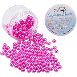 Perles d'imitation en plastique écologique, haut lustre, Grade a, aucun perles de trou, ronde, fuchsia, 8mm, 200 pcs / boîte