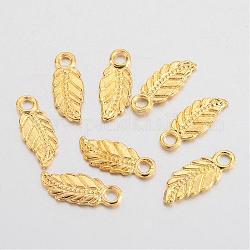 Leaf Alloy Pendants, Tibetan Style Charms,  Nickel Free & Lead Free, Golden, 18x7x1mm, Hole: 2.5mm, about 2083pcs/1000g