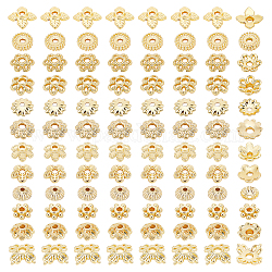 Kits de fabricación de joyas de diy pandahall elite, incluyendo cuentas espaciadoras de copos de nieve de latón y tapas de abalorios de pétalos de flores, dorado, 4~6x4~6.5x1~2mm, 144 unidades / caja