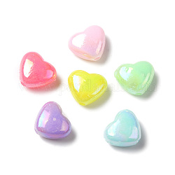 Opaque Acrylic Beads, AB Color Plated, Heart, Mixed Color, 7.5x9x4.5mm, Hole: 1.2mm, about 2941pcs/500g