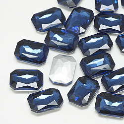 Cabujones de cristal con rhinestone, facetados, octágono rectángulo, Montana, 10x8x3.5mm