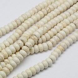 Abalorios de turquesas sintéticas hebras, teñido, rerondana plana, blanco cremoso, 4x2mm, agujero: 1 mm, aproximamente 160 pcs / cadena, 15.5 pulgada