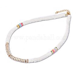 Handgemachte Polymer Clay Heishi Perlen Perlen Halsketten, mit nichtmagnetischen synthetischen Hämatitperlen und 304 Edelstahl-Karabinerverschluss, weiß, 16.73 Zoll (42.5 cm)