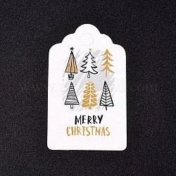 紙ギフトタグ  hange tags  美術工芸用  クリスマスのために  メリークリスマス＆クリスマスツリー模様の単語  ホワイト  50x30x0.3mm  穴：5mm
