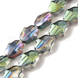 Transparent Electroplate Glass Beads Strands, Half Rainbow Plated, Hamsa Hand, Colorful, 17.8x13.5x7.5mm, Hole: 1.3mm, about 40pcs/strand, 27.95 inch(71cm)
