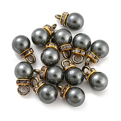 (venta de liquidación defectuosa: anillo teñido) dijes de perlas de imitación de plástico abs, con rhinestone de la resina, encanto redondo, gris, 13x8mm, agujero: 2.5 mm