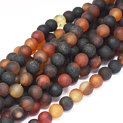 Natural Agate Beads Strands, Frosted, Dyed & Heated, Round, 8~8.5mm, Hole: 1mm, about 48 pcs/Strand, 14.76 inch(37.5 cm)