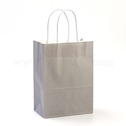 Sacs en papier kraft de couleur pure, sacs-cadeaux, sacs à provisions, avec poignées en ficelle de papier, rectangle, grises , 15x11x6 cm