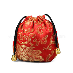 Pochettes d'emballage de bijoux en brocart de soie de style chinois, sacs-cadeaux à cordon, motif de nuage de bon augure, cramoisi, 11x11 cm