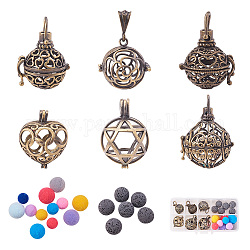BENECREAT Essential Oil Diffuser Necklace Pendants, 6PCS Mixed Shape Hollow Antique Bronze Aromatherapy Locket Charms, Fragrance Perfume Aroma Jewellery Bead Cage