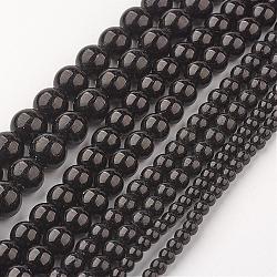 Cuentas de piedras negras hebras, teñido, redondo, 4~10mm, agujero: 1 mm, aproximamente 37~89 pcs / cadena, 15 pulgada