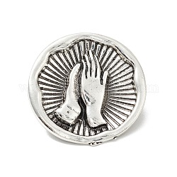 Spilla in lega per badge a mano in preghiera per vestiti da zaino, argento antico, 25x5mm