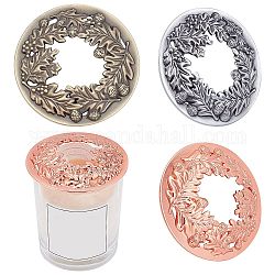 PandaHall Elite 3Pcs 3 Colors Alloy Candle Lids, Candle Toppers, Jar Candle Accessories, Flat Round with Sculped Leaf, Mixed Color, 8x1.3cm, Inner Diameter: 6.6cm, 1pc/color