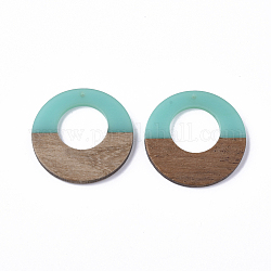 Pendenti in resina e legno, anello, turchese scuro, 38x3.5mm, Foro: 2 mm