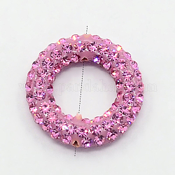 Glittering Polymer Clay with Austrian Crystal Beads Frames, Ring, 223_Light Rose, 15x3mm, Hole: 1mm and 8mm