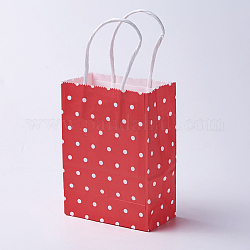 Bolsas de papel kraft, con asas, bolsas de regalo, bolsas de compra, Rectángulo, Modelo de lunar, rojo, 21x15x8 cm