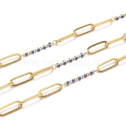 Vergoldete handgemachte Emaille Perlenketten, Büroklammerketten aus Messing, langlebig plattiert, gelötet, mit Spule, Blau, Link: 15x5x0.7 und 5x1.7x2 mm, ca. 32.8 Fuß (10m)/Rolle