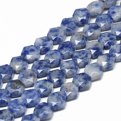 Fili di perle di diaspro macchia blu naturale, sfaccettato, esagono, 7~8x8x4mm, Foro: 1 mm, circa 27pcs/filo, 7.8 pollice