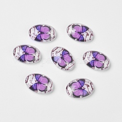 Motif de papillon violet imprimé trempé dôme de verre plat dos cabochons, ovale, bon pour création de antiques bijou bague, 18x13x6mm