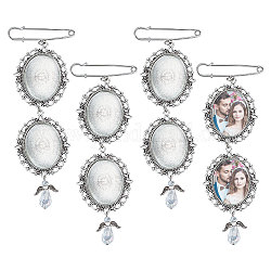 Tibetan Style Alloy Oval Pendant Cabochon Settings, with Glass Angel Charms and Glass Cabochons, Antique Silver, Tray: 40x30mm, 162mm, 4pcs/set