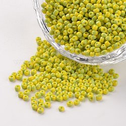 12/0 opaken Farben sickern Glasperlen, Runde Saatperlen, Gelb, 1.5~2x2 mm, Bohrung: 0.5 mm, ca. 22500 Stk. / 450 g