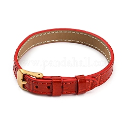 Bracelets de montre texturés en cuir, avec placage ionique (ip) doré 304 boucles en acier inoxydable, bracelets de montre bracelet réglable, rouge, 23.2x1~1.25x0.5 cm