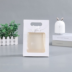 Sacs-cadeaux rectangulaires en papier kraft, avec nœud papillon et fenêtre transparente, blanc, 7x14x20 cm