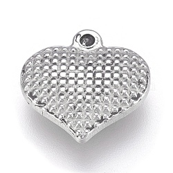 304 Stainless Steel Textured Pendants, Bumpy Heart, Stainless Steel Color, 15x15x3.5mm, Hole: 1.5mm