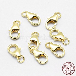925 Sterling Silver Lobster Claw Clasps, with Jump Rings, Golden, 9.5mm, Hole: 2mm