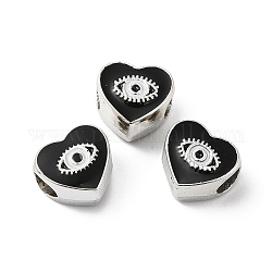 Ccb-Kunststoffperlen aus Europa, Großloch perlen, Herz mit bösen Augen, Schwarz, 11x11.5x8 mm, Bohrung: 5 mm