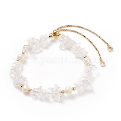 Puces de cristal de quartz naturel et bracelet coulissant perlé, bijoux en pierres précieuses pour femmes, or, diamètre intérieur: 2-1/8~3-1/4 pouce (5.4~8.4 cm)