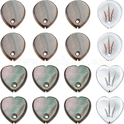 Benecreat 16pcs 2 estilos amuletos de concha de labios negros naturales, pétalo en forma de corazón y pétalo en forma de lágrima, negro, 11.5~12x10~11x1.5mm, 8 piezas / style