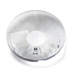 Transparent Glass Pendants, Faceted, Flat Round Charms, for Chandelier Crystal Hanging Pendants, Clear, 39.5x14mm, Hole: 1.8mm