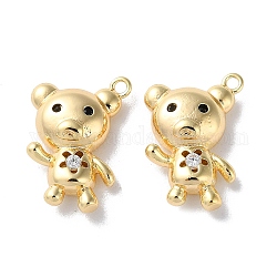 Glass Charms, with Brass Findings, Bear Charm, Real 18K Gold Plated, 14.5x10.5x4mm, Hole: 1.2mm