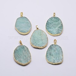 Electroplated Natural Amazonite Plated Big Pendants, with Golden Brass Findings, Nuggets, 30~60x33~35x6~10mm, Hole: 8x5mm